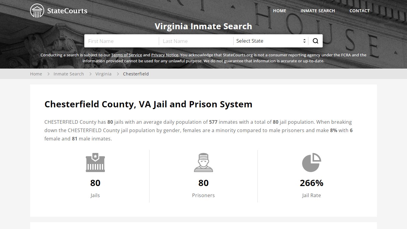 Chesterfield County, VA Inmate Search - StateCourts